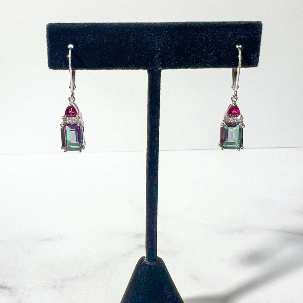 4.11ctw Multi-Color Quartz, Zircon, & Rhodolite Rhodium Over Silver Earrings